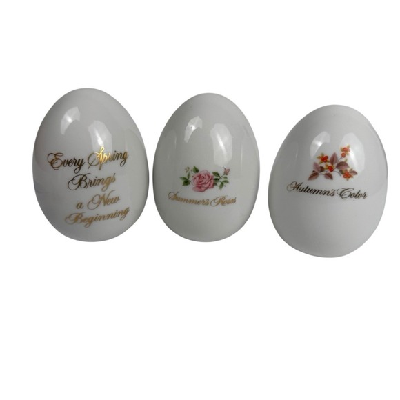 Vintage Set Of 3 Avon Porcelain Eggs - Four Seasons - Birds Roses C14Q - Picture 2 of 7
